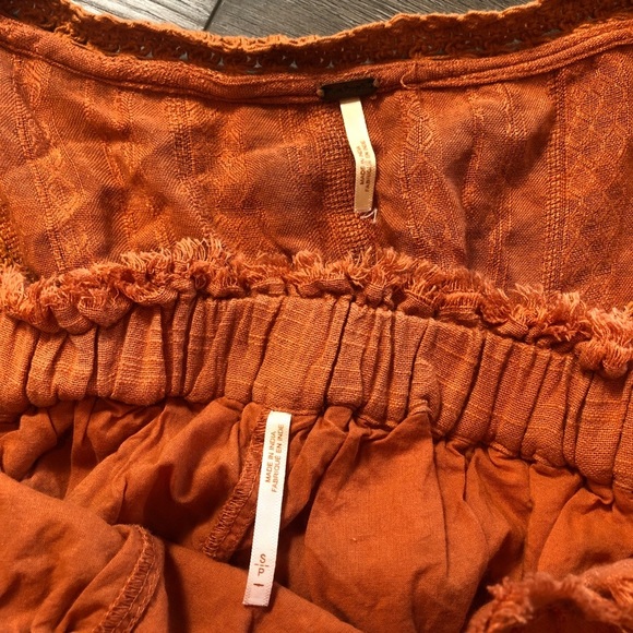 Free People Paloma Embroidered Bishop Sleeve Top And Shorts Set In Copper Size S - Picture 5 of 10